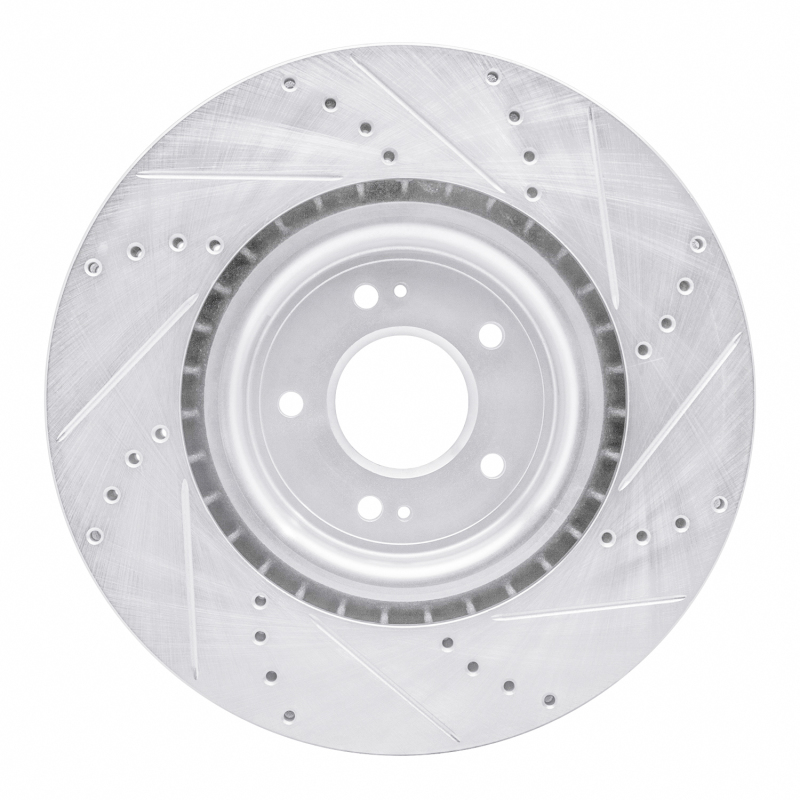 Mitsubishi Lancer Brake Rotor (1) - Front Left - R1 Concepts - Drilled & Slotted - Silver - `08-`15